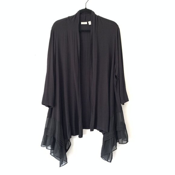 LOGO Lori Goldstein Black Size 3XP Cardigan Open Front Sheer Hem Asymmetrical - Picture 1 of 7